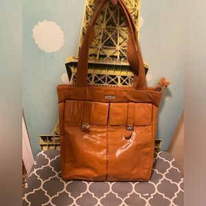 Abbyson leather brown lacquer leather tote bag